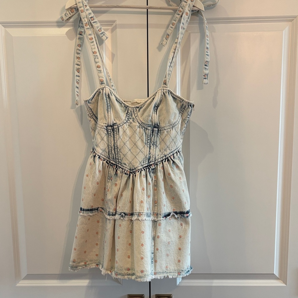 LoveShackFancy Light Denim Dress with Tie Straps